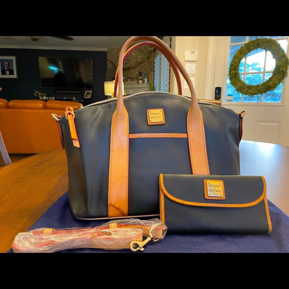 Dooney & Bourke Black Domes Satchel with coordinating Continental Clutch